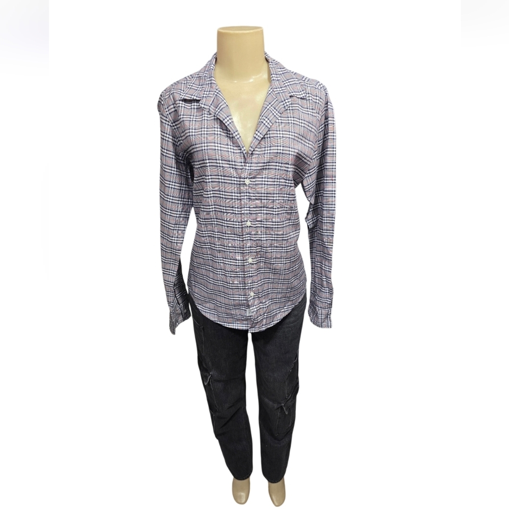 RARE Frank &‎ Eileen Barry Gingham Check Cotton Button Down Shirt D5